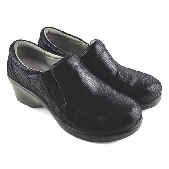 Alegria Women's Eryn Bob & Weave Black Leather Slip On Wedge Shoes Sz 38 - Picture 3 of 16